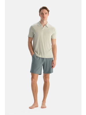 Dagi Mint Green Polo Collar Short Sleeve T-Shirt And Shorts Set