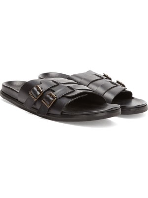 George Hogg Black Men's Comfort Leather Slides