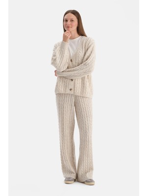 Dagi Ecru Melange Knit Pattern Knitted Pants