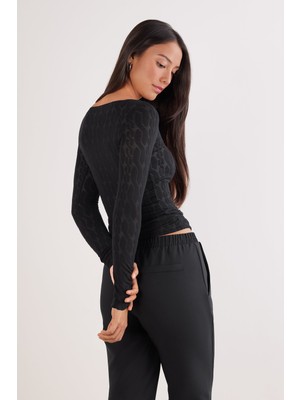 Intimissimi Braid Motif Cashmere Blend Ultralight Boat Neck Top