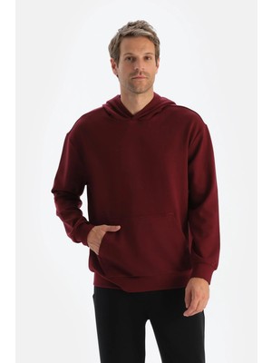 Dagi Burgundy Men's Modal Hooded Sweatshirt