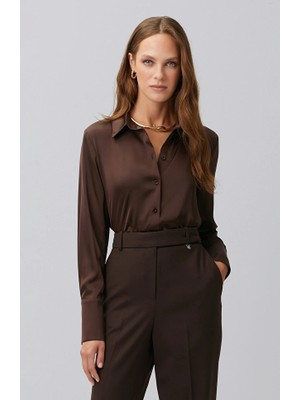 Network Brown Wide Cuff Satin Shirt