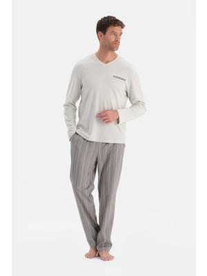 Dagi Light Grey V-Neck Long Sleeve Pajama Set
