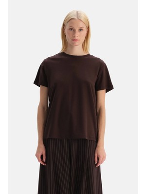 Dagi Brown Crew Neck Cotton T-Shirt