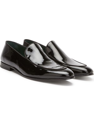 George Hogg Black Men's Casual Comfort Patent Leather Loafers