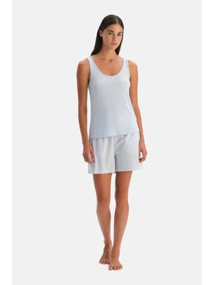 Dagi Light Blue Wide Strap Tank Top And Shorts Set