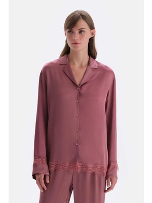 Dagi Dusty Rose Lace Detail Woven Shirt Pajama Top