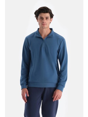 Dagi Blue Men's Stand Collar Half-Zip Sweatshirt