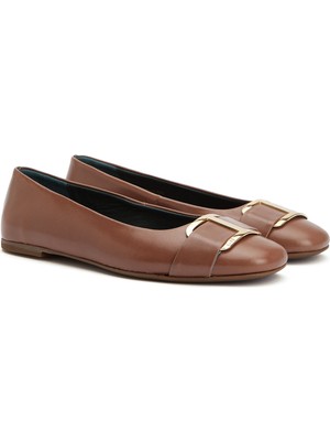 George Hogg Mink Buckle Detail Women's Leather Ballet Flats