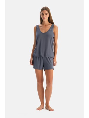 Dagi Indigo V-Neck Modal Cooling Tank Top And Shorts Set