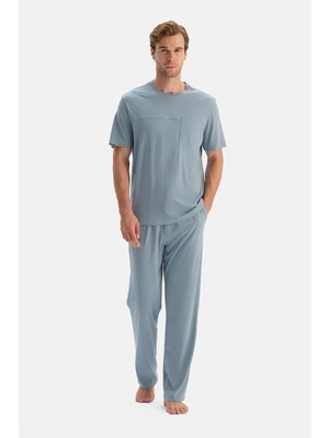 Dagi Grey Blue Short Sleeve T-Shirt And Pants Set