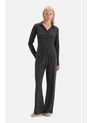 Dagi Grey Melange Basic Rib Pants