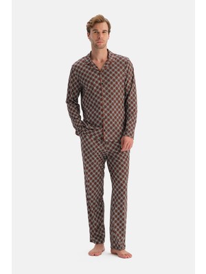 Dagi Terracotta Geometric Print Shirt And Pants Set
