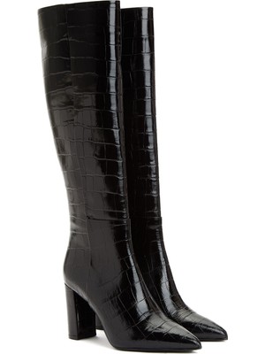 George Hogg Black Croc Pattern Women's Leather Tall Boots