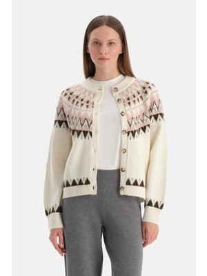 Dagi Ecru Ethnic Pattern New Year Cardigan