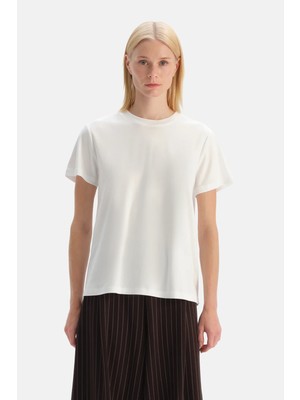 Dagi White Crew Neck Cotton T-Shirt