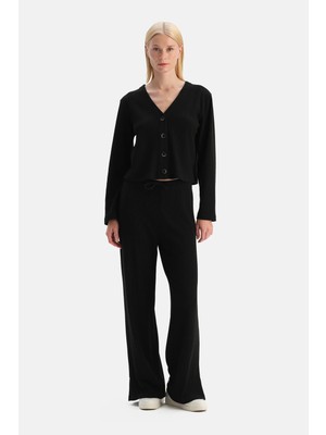 Dagi Black Wide-Leg Rib Knit Pants