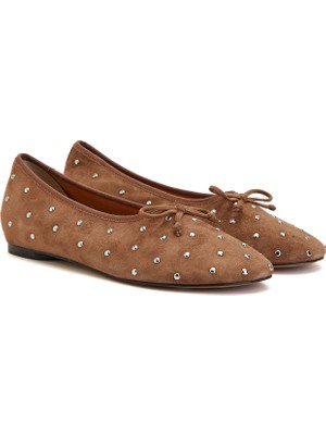 Divarese Dıvarese Tobacco Rhinestone Suede Ballet Flats