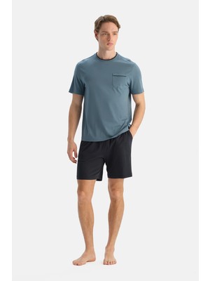 Dagi Blue Crew Neck Short Sleeve T-Shirt And Shorts Set