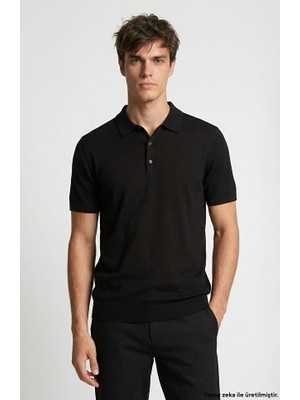 Network Black Polo Collar Basic Knit Sweater