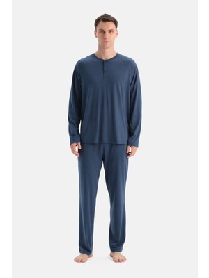 Dagi Navy Raglan Long Sleeve Basic T-Shirt And Pants Pajama Set