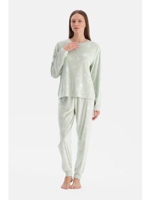 Dagi Aqua Green Waffle Star Print T-Shirt And Pants Pajama Set