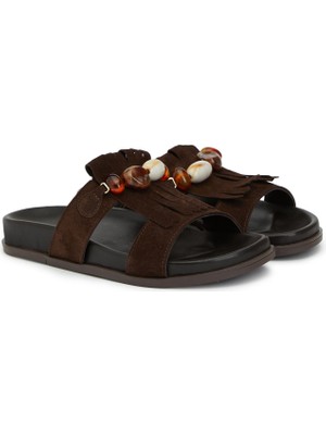 Divarese Dıvarese Brown Embellished Women's Leather Slides