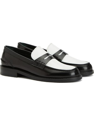 George Hogg Women's Black White Leather Loafers