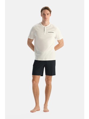 Dagi White Short Sleeve Half Placket T-Shirt And Shorts Set