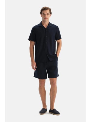 Dagi Navy Linen Lyocell Blend Shorts