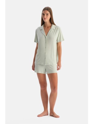 Dagi Aqua Green Modal Rib Shirt And Shorts Pajama Set