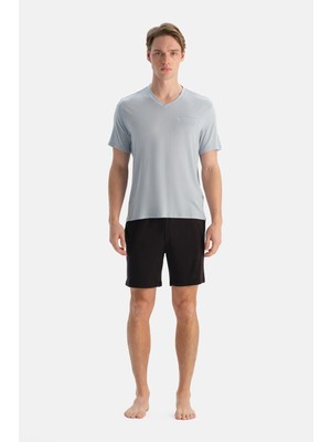 Dagi Ice Blue V-Neck Short Sleeve T-Shirt And Shorts Cooling Set