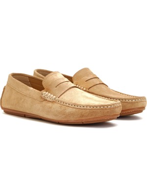 Divarese Dıvarese Camel Saddle Stitch Detail Men's Suede Loafers