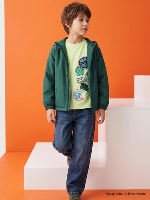 Civil Boys' Fleece Lined Basic Raincoat | Micro Long Sleeve Hooded - Green