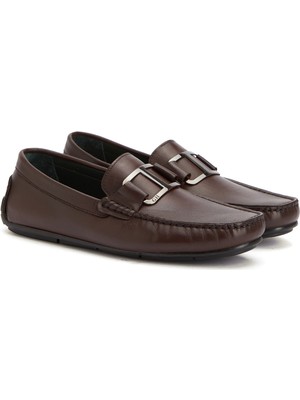 George Hogg Men's Brown Buckle-Detail Leather Loafers
