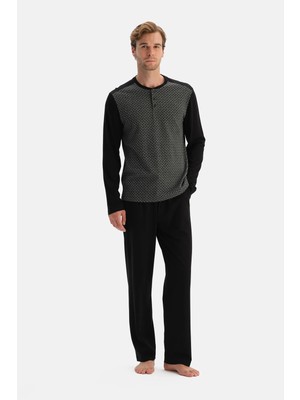 Dagi Black Jacquard T-Shirt And Pants Set