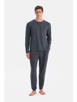 Dagi Indigo Stitch Detail Long Sleeve Thermal T-Shirt And Pants Pajama Set
