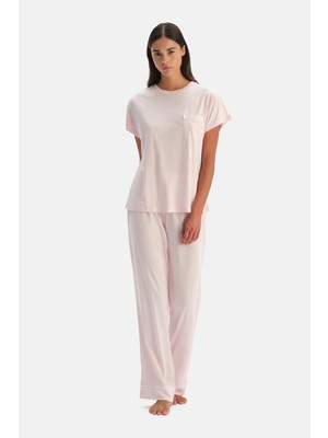 Dagi Light Pink Crew Neck T-Shirt And Pants Set
