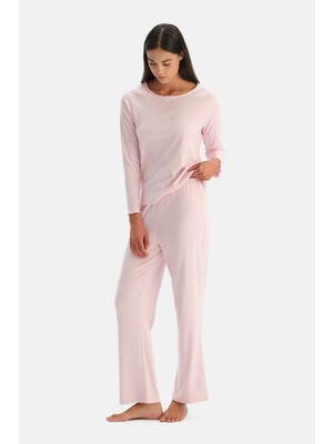 Dagi Light Pink Long Sleeve Pointelle T-Shirt And Pants Set