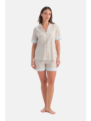 Dagi Light Blue Paisley Pattern Shirt And Shorts Set