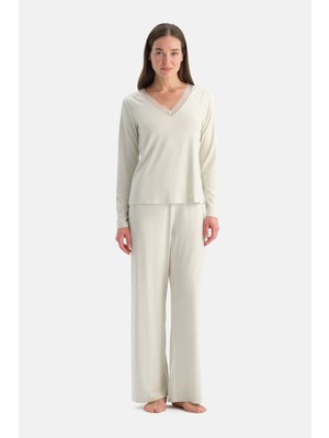 Dagi Aqua Green Lace Detail Siro Viscose T-Shirt And Pants Set