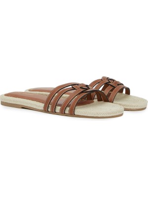 Divarese Dıvarese Light Brown Straw Sole Detail Women's Slippers