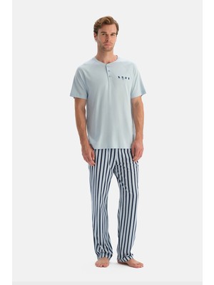 Dagi Light Blue Placket T-Shirt And Pants Set