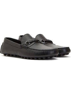 George Hogg Black Casual Comfort Men's Leather Loafers