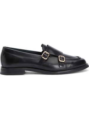 George Hogg Black Buckle Detail Women's Leather Loafers
