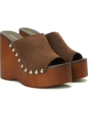 Divarese Dıvarese Women's Brown High-Heeled Suede Slides