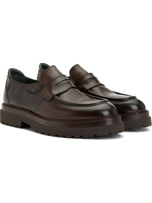 George Hogg Men's Brown Croc-Detail Leather Loafers