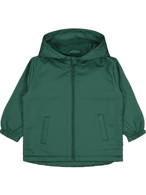Civil Boys' Fleece Lined Basic Raincoat | Micro Long Sleeve Hooded - Green