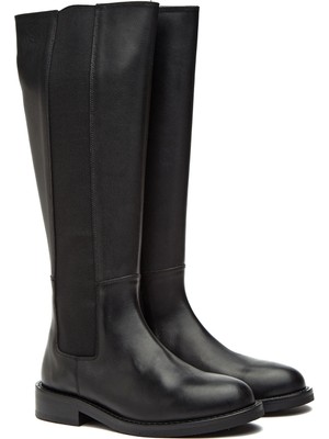 George Hogg Black Zippered Women's Leather Tall Boots