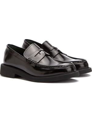 George Hogg Black Buckle Detail Men's Leather Loafers